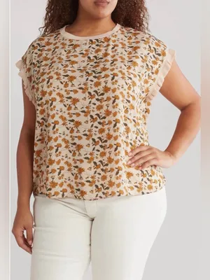 T Tahari Ruffle Floral Cap-Sleeve Top Size XS - C31-001 thumbnail 1