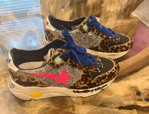 Golden Goose Leopard Print Sneakers with Blue laces and Pink Star! thumbnail 1