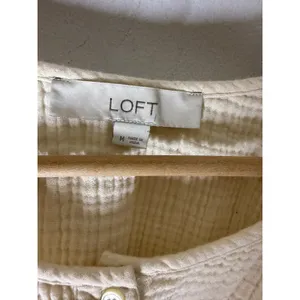 LOFT Cream Double Gauze Cotton Blouse half Button Front Long Sleeve Top pheasant thumbnail 3