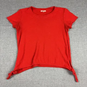 Madewell T-Shirt Womens Small Red Crew Neck Short Sleeve Textured Side Tie Top thumbnail 1