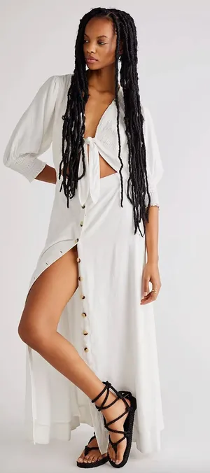 Free People String Of Hearts Maxi Dress Dress Linen Blend Ivory White Small thumbnail 1