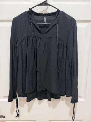 Zara Trafaluc Black Swiss Dot Babydoll Blouse - Size S thumbnail 1