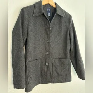 Vintage GAP Grey Wool Coat Jacket Button Front Pockets Preppy Outdoor Blazer thumbnail 2