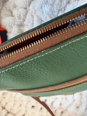 Dooney & Bourke Emerald Green Pebbled Leather Shoulder Bag with Brown Trim thumbnail 7