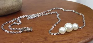 Faux Pearl Silver Tone Chain Necklace 16 inch NWT thumbnail 1