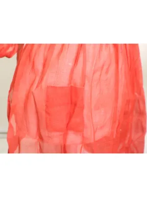 Red Sheer Half Apron White Pom Pom Trim Back Tie Small Small Pocket Vintage thumbnail 2