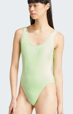 Adidas Essentials Green Ribbed Velour Deep U Back One Piece Swimsuit Size 4 Neon thumbnail 1