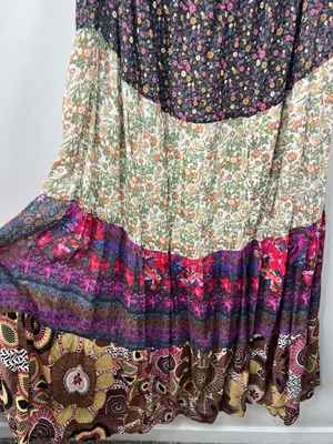 Romeo & Juliet Couture Floral Patchwork Maxi Dress Neutral Cottagecore Boho Med thumbnail 12