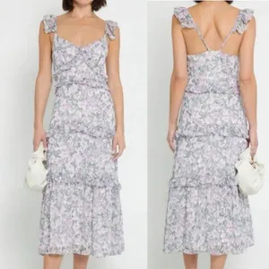 Anthropologie OPT floral ruffle midi dress‎ sz M thumbnail 2
