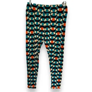LuLaRoe Womens Leggings Sz TC Snakey Waves Teal Cream Orange Stained Glass‎ thumbnail 2