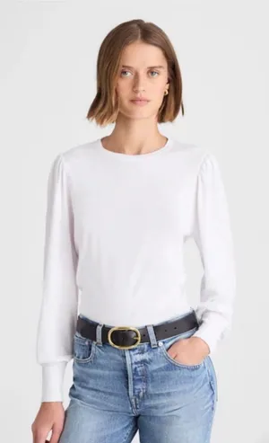 NWT Madewell Smocked Long-Sleeve Top in Soft Slub White Sz L - Small Mark thumbnail 1