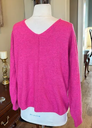 Vince Camuto Bright Pink Lightweight Sweater V Neck Womens Small Oversized thumbnail 1