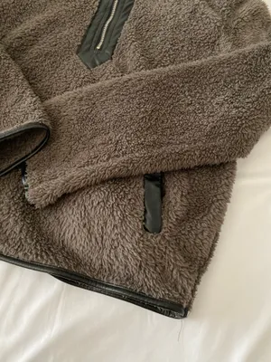SheIn Brown Teddy Pullover With Black Pleather Lining thumbnail 3