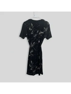 Babaton Aritzia Y2K Wrap Midi Kimono Dress Women's S Black Floral Tie Waist thumbnail 3