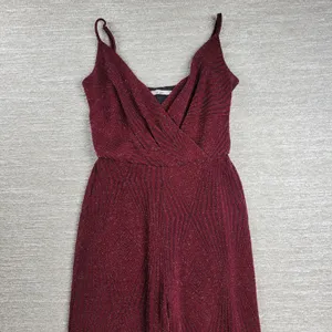 Mi Ami Glitter Jumpsuit Womens XXS Red Faux Wrap Wide Leg Holiday New Year Party thumbnail 3