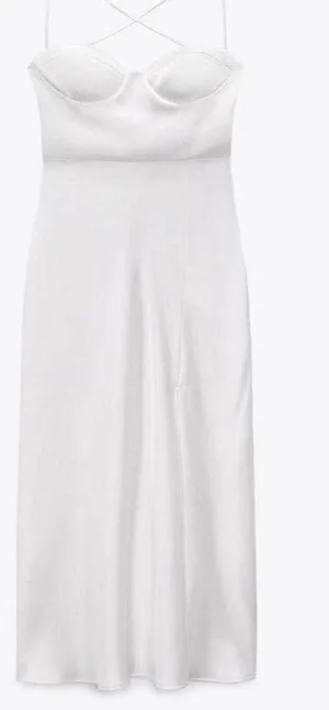 ZARA dress wedding midi bridal corset open back satin shower party coctail thumbnail 11