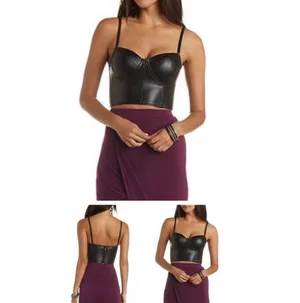 Charlotte Russe Burgundy Faux Leather Corset Crop Top thumbnail 7