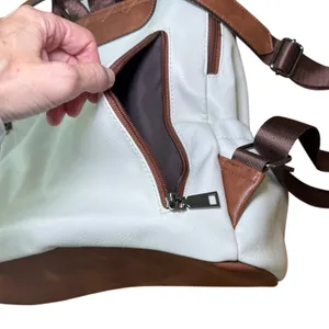 Convertible Backpack Shoulder Bag‎ Satchel Purse White Brown Vegan Leather thumbnail 11