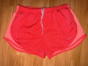 Nike Dri-FIT Women Running Shorts Orange Red Wave Print Mesh Large thumbnail 1