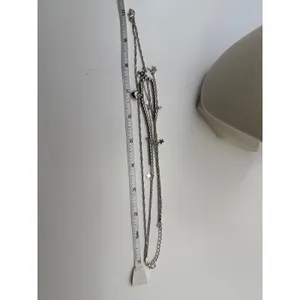 Silver Tone Triple Layered Necklace Heart Star Charms Beaded & Rope Chain Set thumbnail 6
