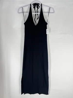Old Navy Fitted Sleeveless Halter Rib-Knit Midi Dress Black S NWT thumbnail 2