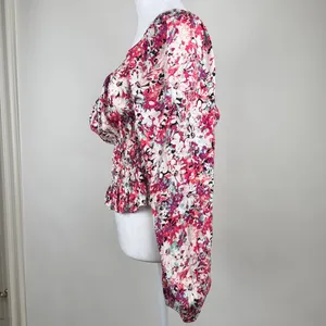 ASTR The Label Floral Smocked Long Sleeve Peplum Blouse Elastic Waist Size M thumbnail 5