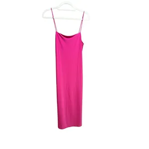 Zara Women’s Bright Pink Midi Fitted Dress Sz‎ M thumbnail 3