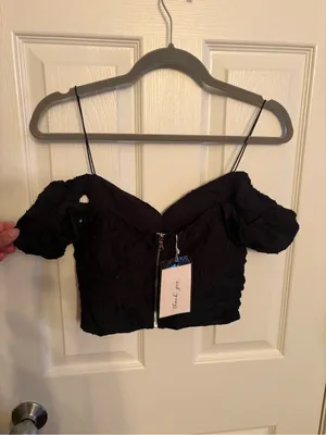 COS NWT COSY Off-Shoulder Black Ruched Crop Top, Small thumbnail 3