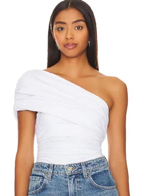 NEW SZ SMALL 4-6 Susana Monaco Gathered One Shoulder Top in Sugar white ruched thumbnail 1