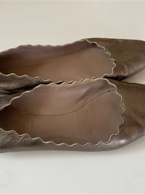 Chloé Lauren Metallic Bronze Leather Scalloped Ballet Flats Size 39.5 / US 9 thumbnail 2