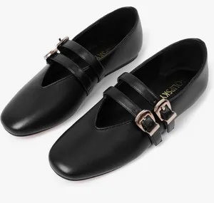 Black Double-Buckle Mary Jane Flats Size 38. 5 Euro 8.5 Us Womens New Witg Tags thumbnail 1
