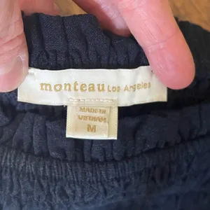Monteau LA navy blue Square Neck shirred puff sleeve top Size M thumbnail 4