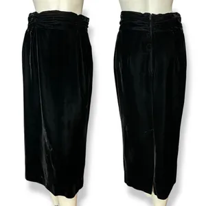 Vintage Velvet Skirt‎ Gathered Waistband Black Midi Straight Michelle Stuart thumbnail 2