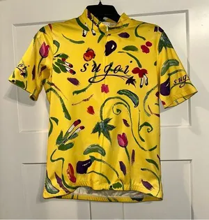 Sugoi Women’s Yellow Floral Cycling Shirt Medium *read thumbnail 1