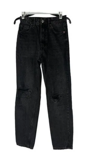 Zara Womens High Waisted Black Distressed Jeans Size 24 Cotton Denim Casual Fit thumbnail 1