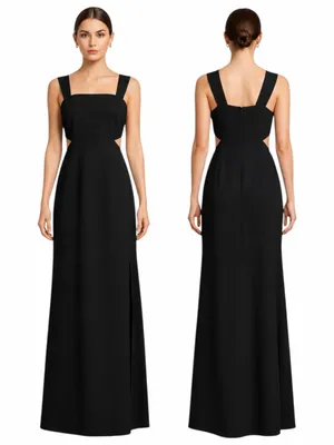 Jill Stuart Square Neck Waist Cut Out Evening Gown Maxi Dress Black Size 4 thumbnail 2