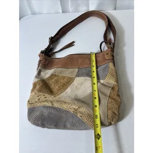 VTG Fossil Suede/Leather Snake Patchwork Shoulder‎ Crossbody HOBO Bag Purse BOHO thumbnail 13
