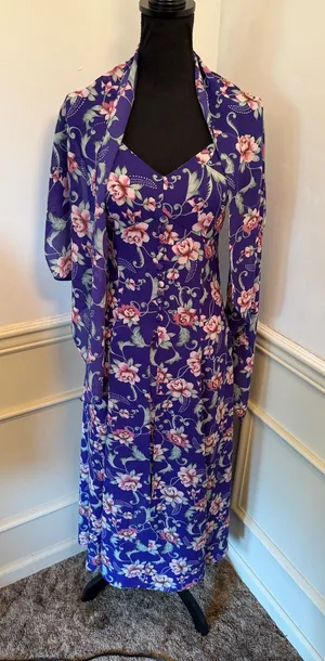 VTG Timoteo Corelli Purple Floral Button-Front Slip Dress Maxi 90s Whimsigoth thumbnail 1