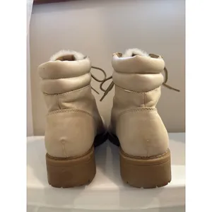 Shimmer Cream Faux Fur Trim Lace‎ Up Ankle Hiker Boots Size 6.5M Women's thumbnail 3