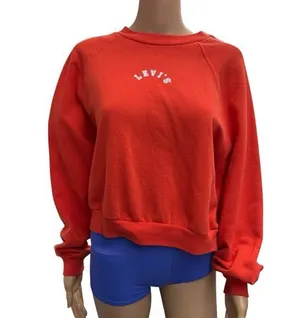 Levi’s Orange Spell Out Crewneck Boxy Sweatshirt Women’s Size Medium thumbnail 1