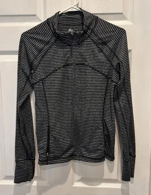 RBX Womens Black‎ Gray Striped Full Zip Athletic Jacket Thumbholes S Activewear thumbnail 1