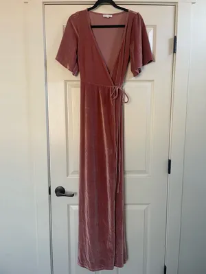 Women’s Baltic Born Meghan Velvet True Wrap Maxi Dress Pink Mauve Size M thumbnail 4