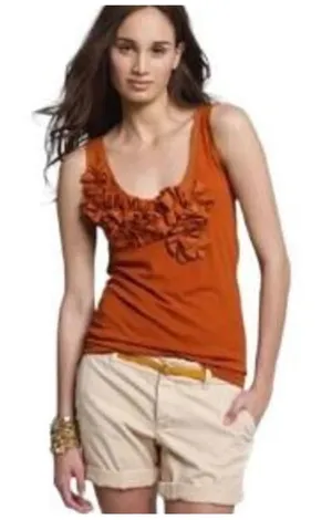 J.Crew Womens Ruffle Front Tank Top‎ Burnt Orange Rust Cotton Y2K Scoop Neck S thumbnail 1