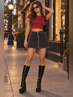 Abercrombie Zoe Black Denim Front Zip Mini Skirt 24 NWT Frayed Distressed A Line thumbnail 3