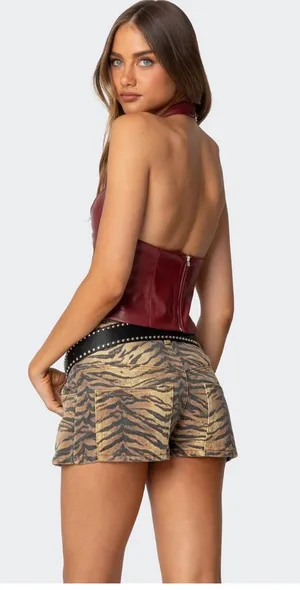 Edikted faux red leather halter top thumbnail 4
