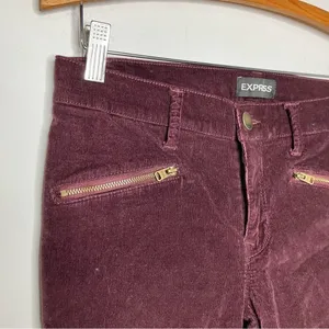 Express mid‎ rise leggings maroon Corduroy size 6R thumbnail 2