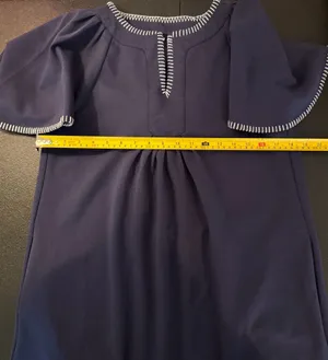 Beaulane Navy Blue Split Neck Contrast Whipstitch Trim Mini Dress with Pockets-S thumbnail 5