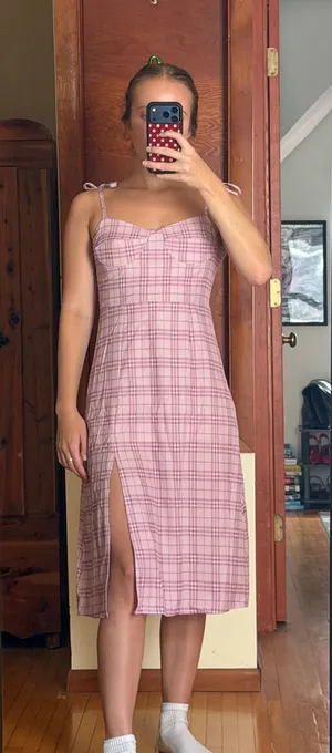 Pink plaid midi dress thumbnail 1