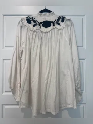 Free People White Button-Front Blouse with Black Floral Embroidery thumbnail 6