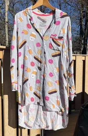 Xhilaration Women’s Donuts Pastries & Iced Coffee Sleep Shirt Nightgown Size L thumbnail 1